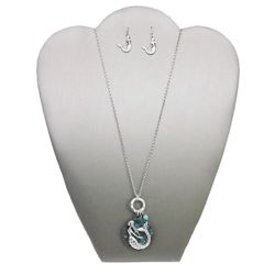 Mermaid on Blue-Green Disc Fashion Set with Earrings